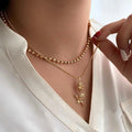 European and american cross-border statement jewelry fashion rose flower pendant high-end beaded chain women's double layer necklace jewelry wholesale