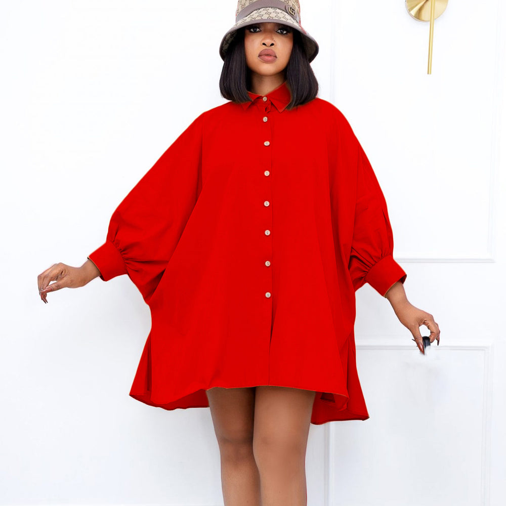 D3089  spring new arrival loose waist elegant lapel pure colorplus size shirt skirt european and american cross-border dress