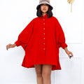 D3089  spring new arrival loose waist elegant lapel pure colorplus size shirt skirt european and american cross-border dress