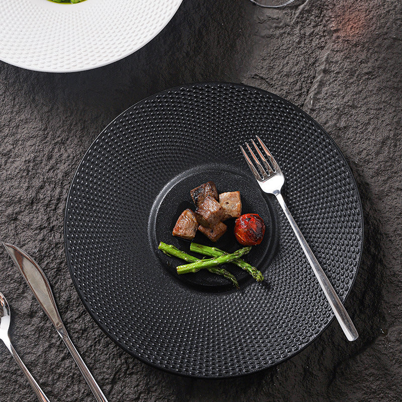 Hotel personalized frosted ceramic western dinnerware set - minimalist solid color polka dot business dinner plates