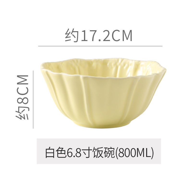 Embossed retro ceramic dinnerware set - french style, high-end steak plates, dessert plates, and salad bowls for home use