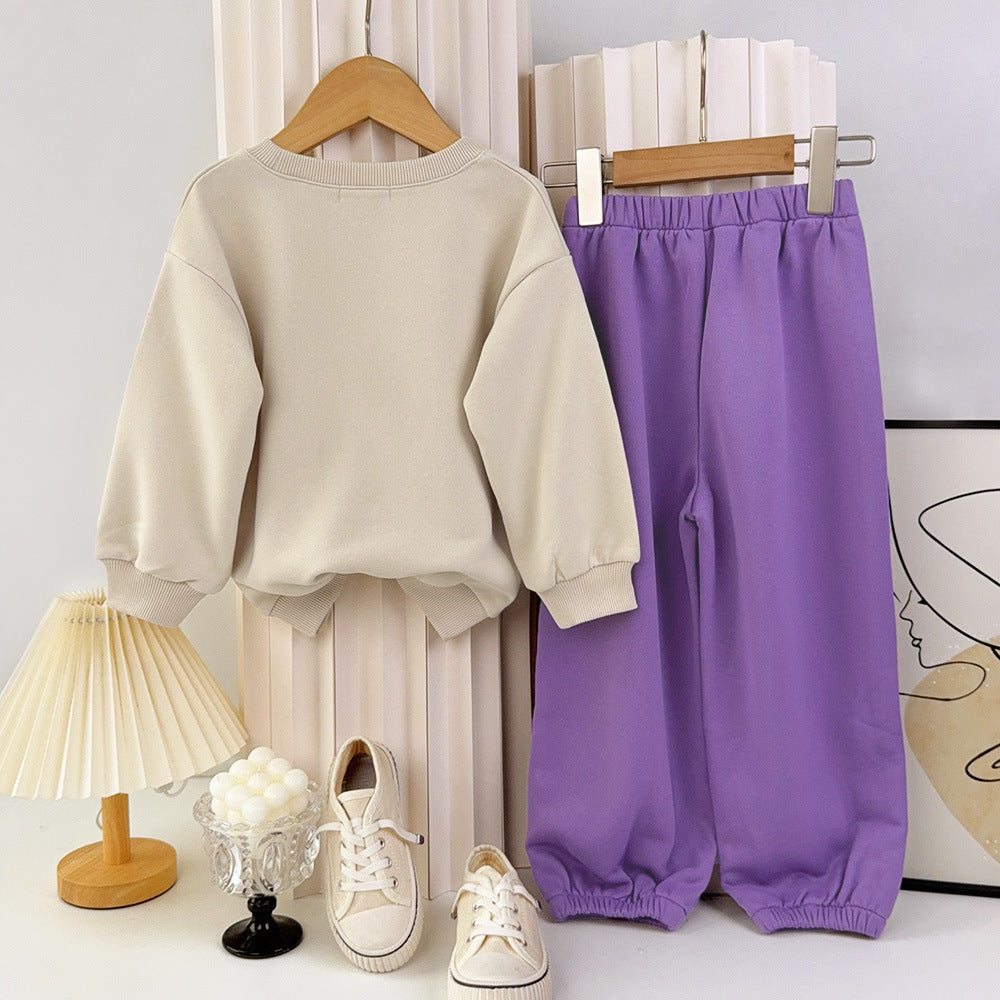 Girls' spring/autumn new set: kids' autumn sports two-piece outfit, girls' fashion casual sweatshirt set for baby girls