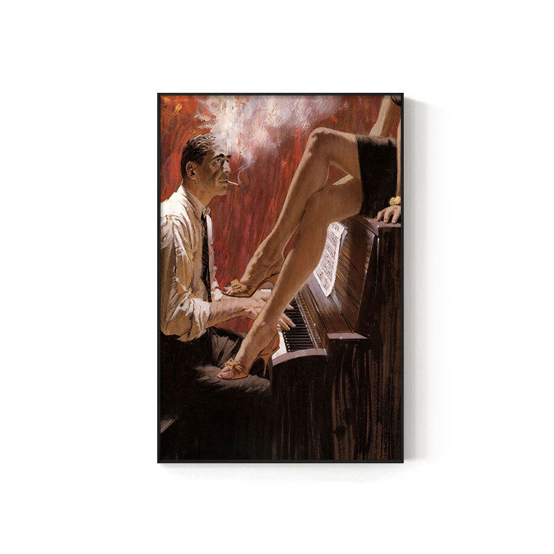 Bar decorative painting industrial style retro nostalgic beautiful woman oil painting box sofa background wall western restaurant red wine hanging painting