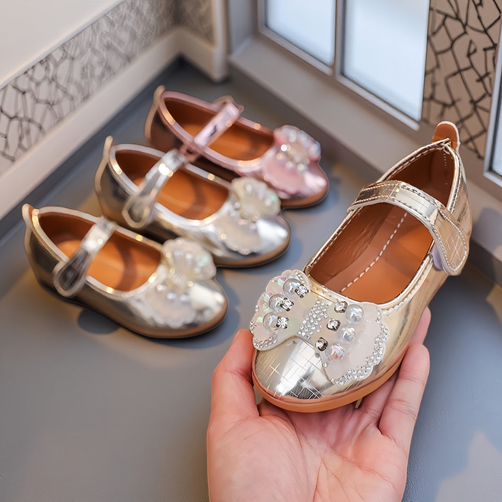 Girls'  spring new bowknot soft sole princess leather shoes for mid-to-large children - wholesale magic tape closure kids' shoes (direct from manufacturer)