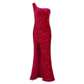 D3288  european and american women's clothing  new fashion one-shoulder sexy slit maxi dress sequin evening gown