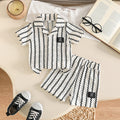 Vintage-inspired baby outfit set: textured striped top + shorts - casual two-piece set for little ones
