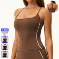 Color block brushed fleece compression tank top with removable pads - breathable, comfortable, quick-dry yoga & workout top 4539