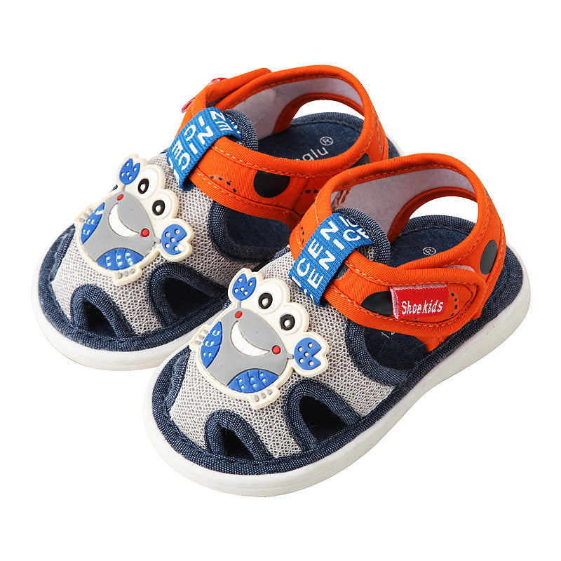 Baby cloth sandals for boys, summer, ages 0-1-2-3 years, infant anti-slip soft sole squeaky shoes, girls' first walker shoes, baby shoes