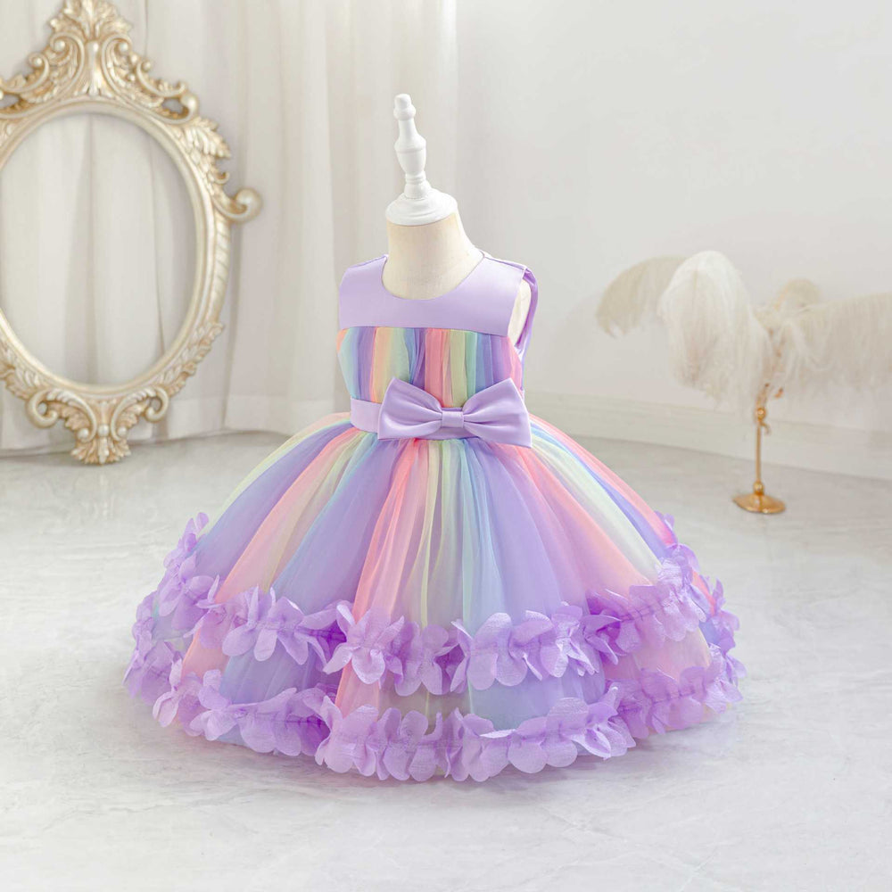 European and american  girls' colorful gradient heart pattern irregular chic summer dress - perfect for kids' festivals and performances