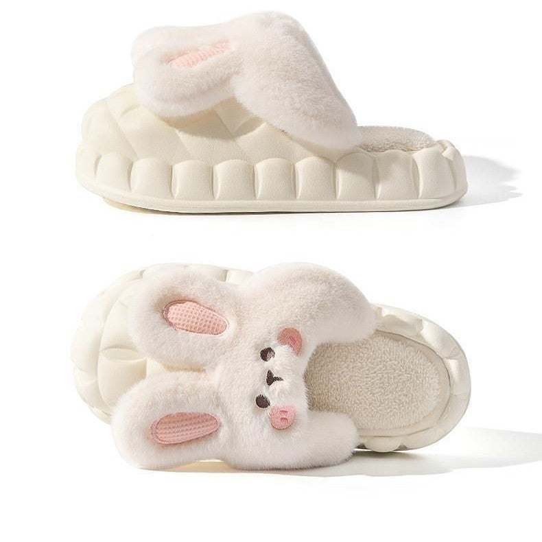 Women's winter slippers with heel, cute bunny design, indoor home use, couple's warm slippers for autumn and winter