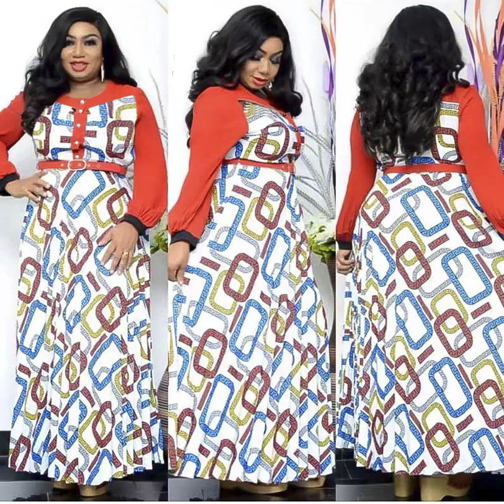 African women's clothing  european and american foreign trade plus size  socialite style high waist printed letter dress