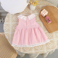 Infant and toddler summer sleeveless lace collar doll dress, stylish baby girl vest princess-style dress, summer romper