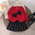 Girls' elegant long-sleeve top and pleated skirt set