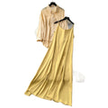 Eleganttwo-piece set women's niche style lazy style outer wear thin looselong sleeves sun protection shirt outwear + suspender dress