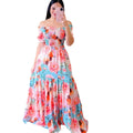 new spring/summer cross-border fashion: european and american style women's one-shoulder floral print maxi dress - off-the-shoulder fairy dress