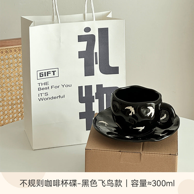 High-style ceramic hand-painted coffee cup and saucer set, breakfast mug, ceramic mug with handle, perfect for home use or as a gift