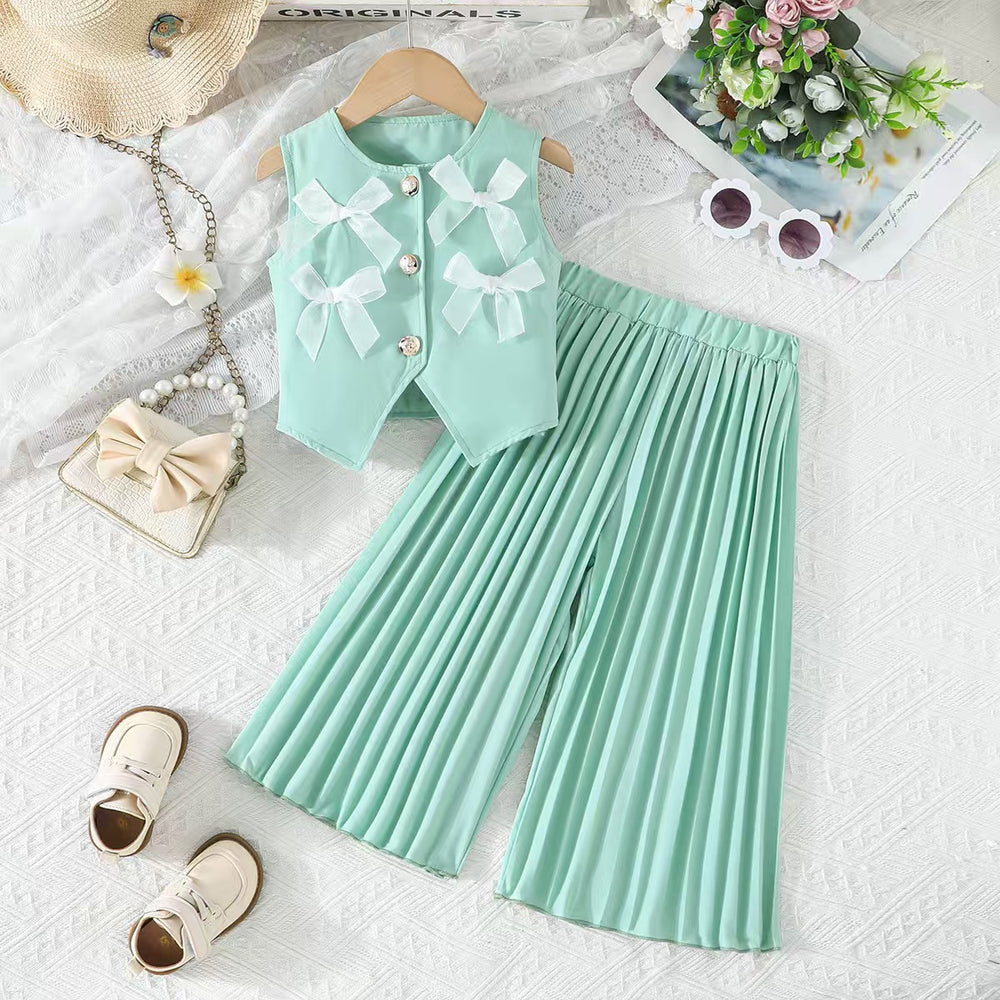 export autumn/winter new arrivals: european and american style girls' suit vest and wide-leg pants set