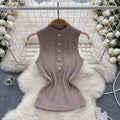 Classy sense of knittingtops women's elegant half turtleneck breasted silmshort stretch tight sleeveless vest bottom shirt