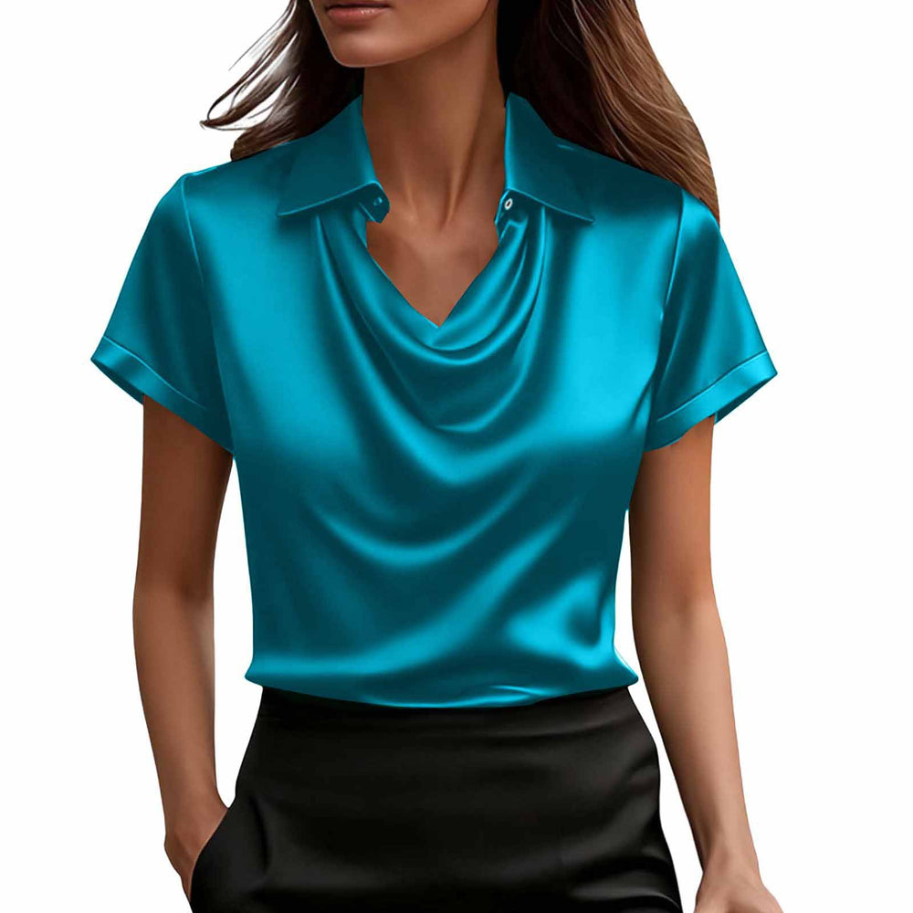 foreign trade summer fashion solid color casual turn-down collar button-down professional style short-sleeve top shirt