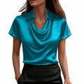 foreign trade summer fashion solid color casual turn-down collar button-down professional style short-sleeve top shirt