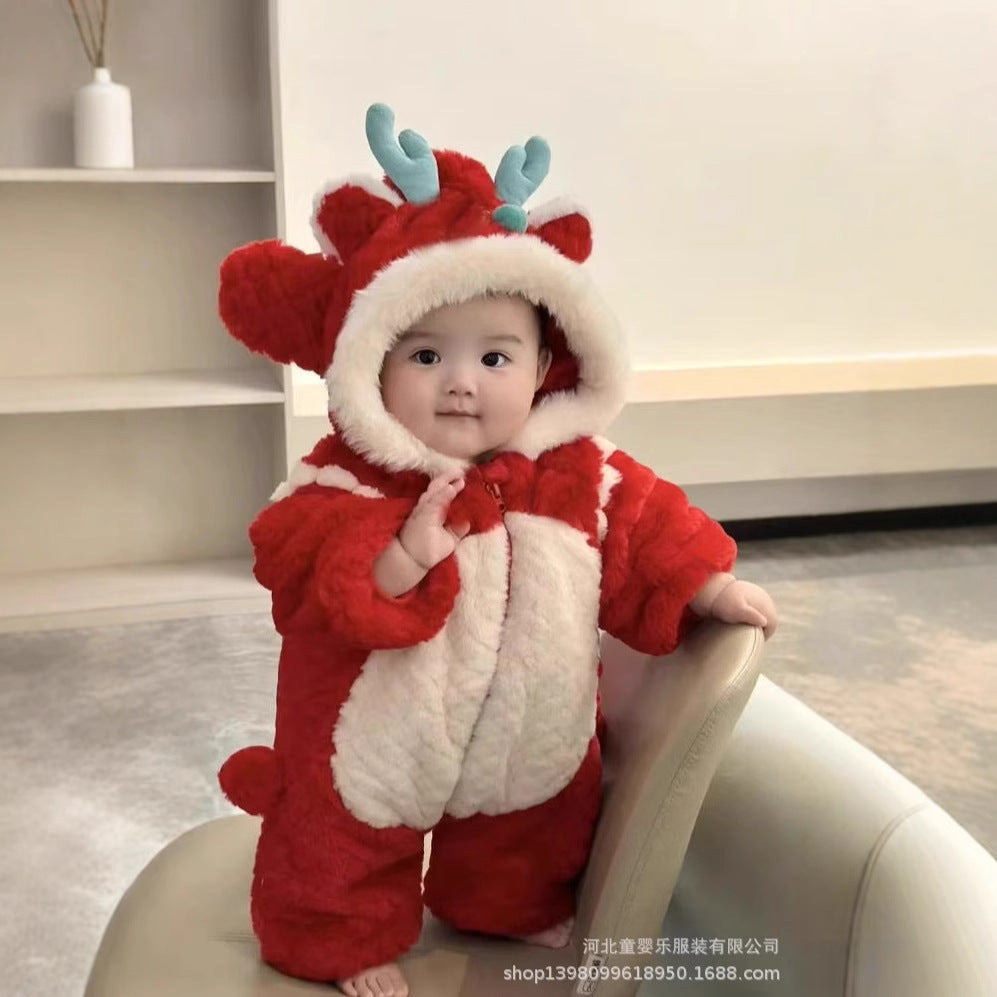 Baby super cute festive new year outfit jumpsuit autumn winter lion awakening baby new year clothes winter clothes crawling clothes new year greetings clothes