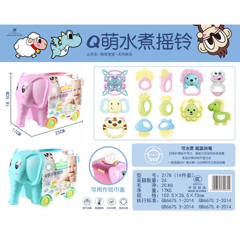 Cross-border South East Asia Baby Hand Rattle Toy Storage Box Baby Coaxing Artifact Sand Hammer Educational Teeth Biting Tooth Glue Ball Set