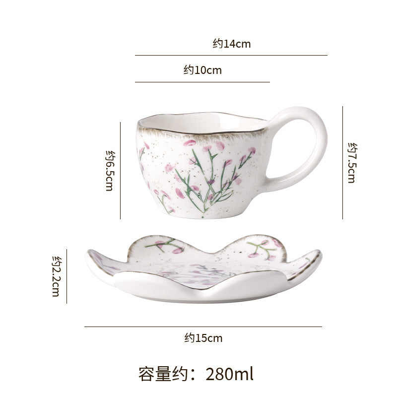 Hand-painted lavender coffee cup and saucer, ceramic tableware, fresh and delicate afternoon tea latte art cup, rustic countryside style mug