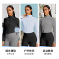 Jinke cross-border yoga outwearshortlong sleeves waist tight tops zipper stand collar sports fitness women