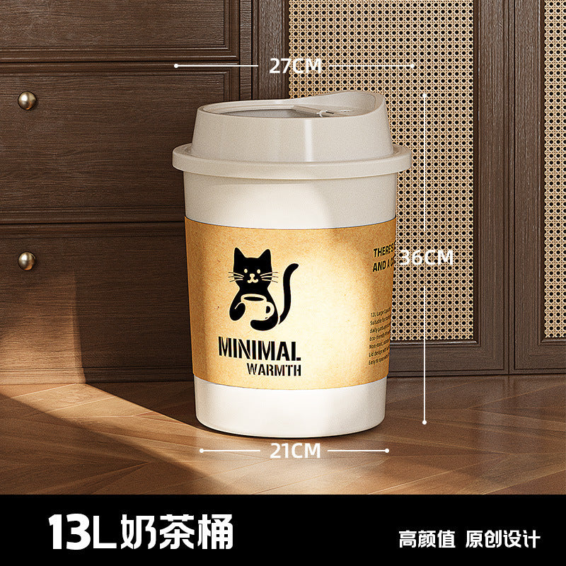 Original creative ins style coffee milk tea cup trash can large capacity lidless living room bedroom garbage basket