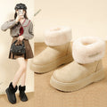 autumn new fleece-lined fluffy trim platform chunky sole snow boots women's korean style round toe warm export plus size women's boots