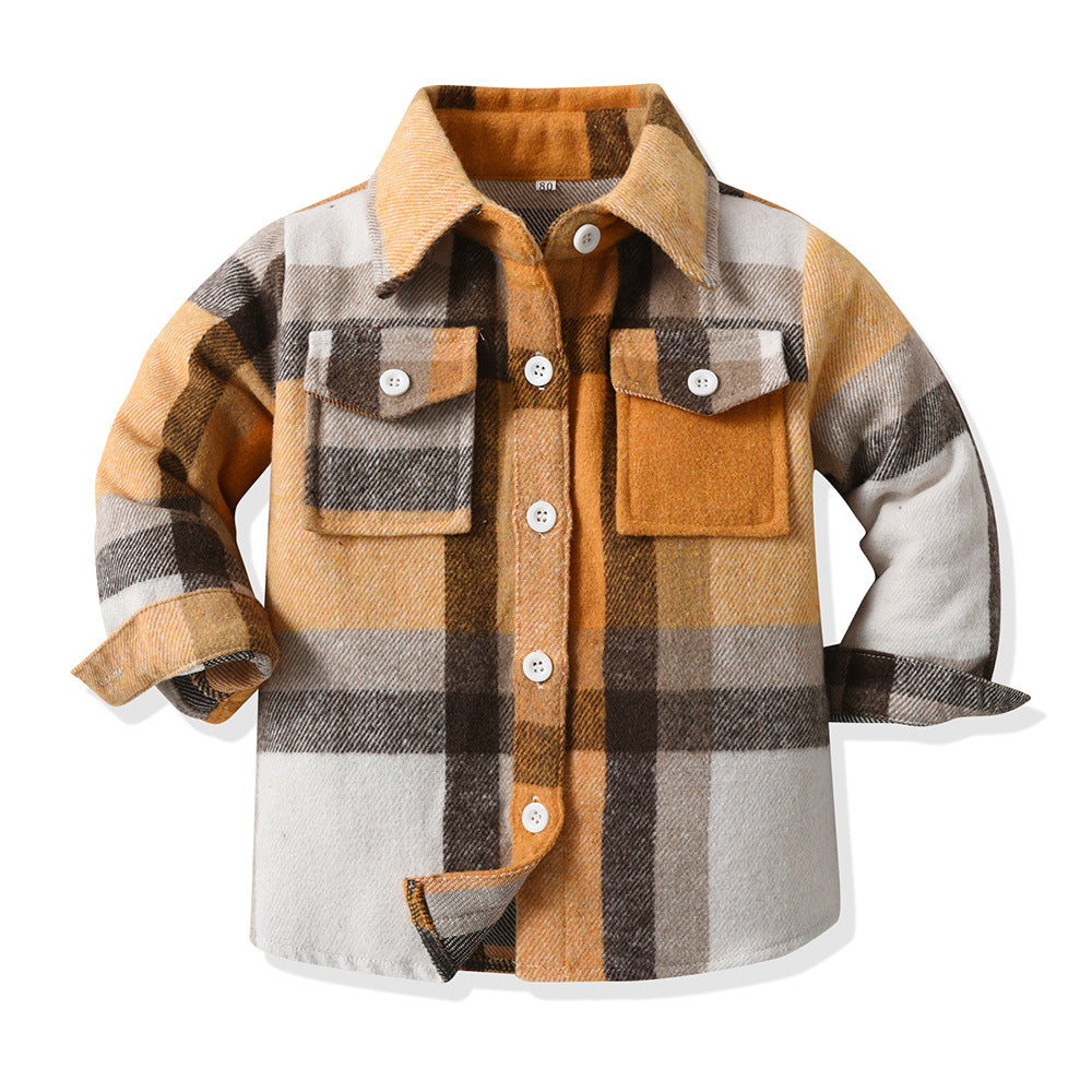 New spring/autumn boys' plaid shirt, preppy style cotton top, kids' plaid shirt, long-sleeved shirt for boys and girls
