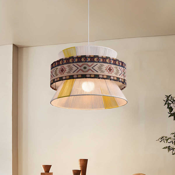 South East Asia Bohemian ethnic style printing fabric chandelier model house B & B living room bedroom cotton rope woven lamp