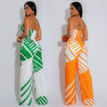 C7371 cross-border   fashion women's summer casual textured one-shoulder striped jumpsuit
