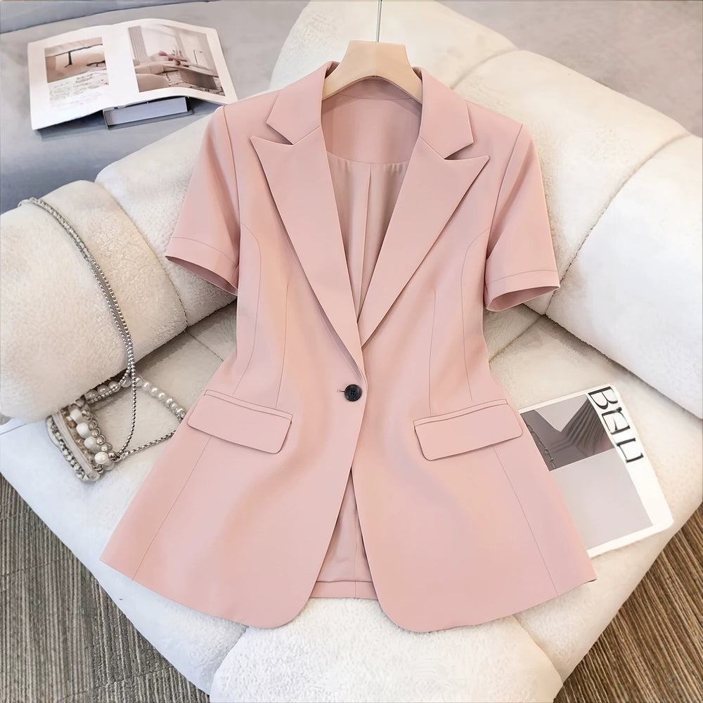 cross-border fashion women's lightweight business casual short-sleeve solid color blazer with button front