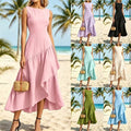 fashion summer vacation style women's new silk mesh patchwork sleeveless straight neck waist longdress
