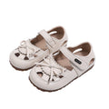 New girls' sandals: summer kids' fashion bow solid color princess shoes, soft sole hollow-out classic leather shoes