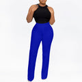 D3257 cross-border  fashionable european and american style casual solid color high-waisted wide-leg pants elastic african casual pants
