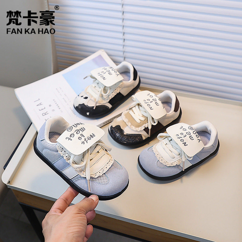 Vancahao niche style design kidsretro round toe flats german training shoes spring & fallnew arrivalkidscasual sneakers