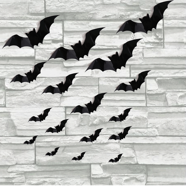 Foreign trade 3D three-dimensional bat decorative stickers 16 pcs Halloween decoration Foreign trade PVC wall stickers Wall festival arrangement