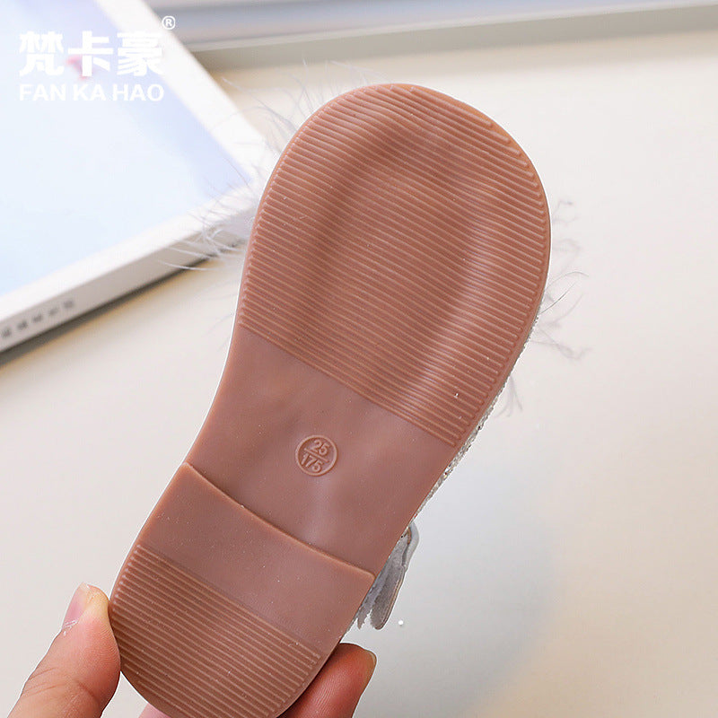 Vancahao girls' fashion crown princess shoes - new autumn  korean style soft sole leather shoes for children