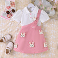 Children's clothing white tops + purple suspender skirt short-sleeved shirt with cute rabbit suspenders