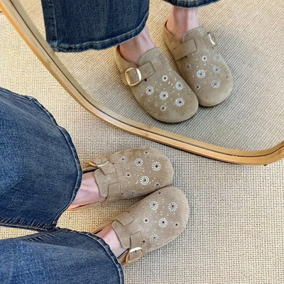 Absolutely stunning rhinestone birkenstock-style mules, french-style closed-toe slippers for women, perfect for wearing out. new for spring 2026, these vintage-inspired platform sandals are a must-have