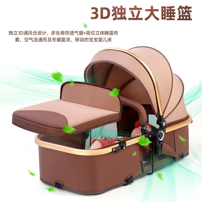 Newborn baby sleeping blue reversible, sit or lie down, high view baby stroller, foldable shock absorber stroller, two-way baby stroller