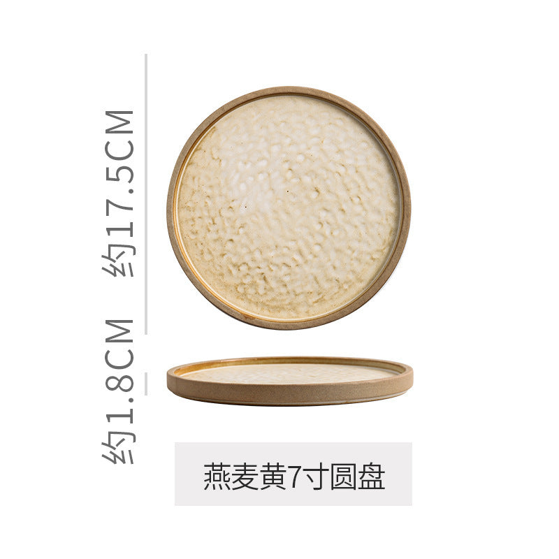 Retro stoneware western food steak plate japanese style with edge restaurant hotel for homestylish shallow plate dessert side dish plate