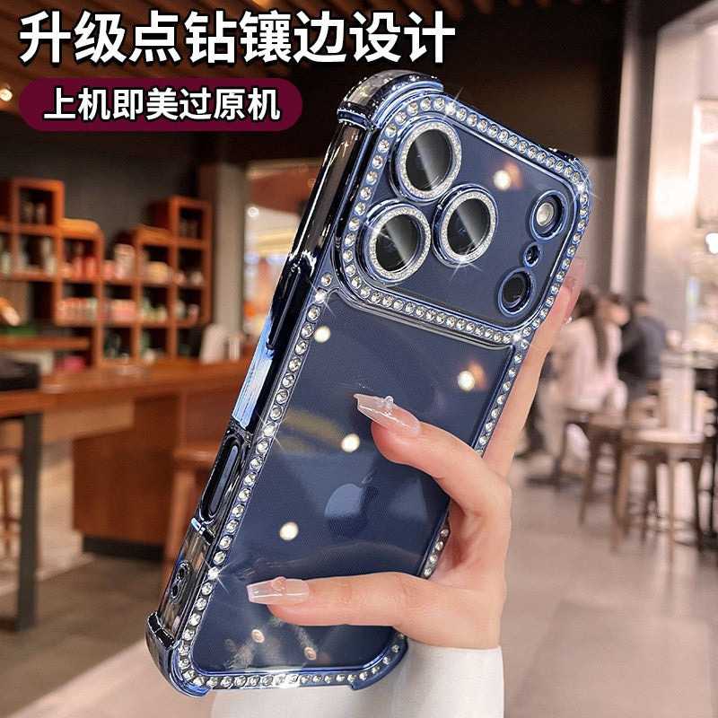 apple 17 pro max rhinestone phone case - four-corner full coverage, iphone 15 electroplated premium design