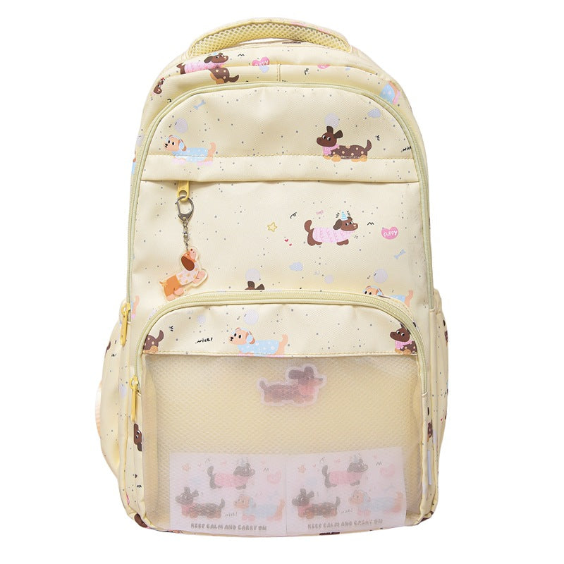 K-style cartoon dachshund dog backpack for women, large capacity, junior high school student school bag, frosted flap pocket pants, two-dimensional pain bag