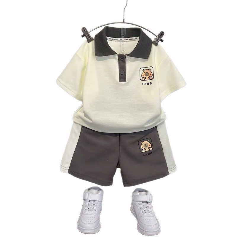 Kids' short-sleeve outfit: new summer  collection - trendy cartoon print top and stylish shorts set for toddlers and young children