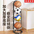 Basketball storage rack - home floor-standing foldable basketball hoop with soccer & volleyball storage - multi-tier sports ball organizer