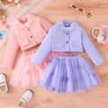 new girls' long-sleeve jacket + vest + skirt three-piece set - spring/autumn mesh skirt outfit for little girls