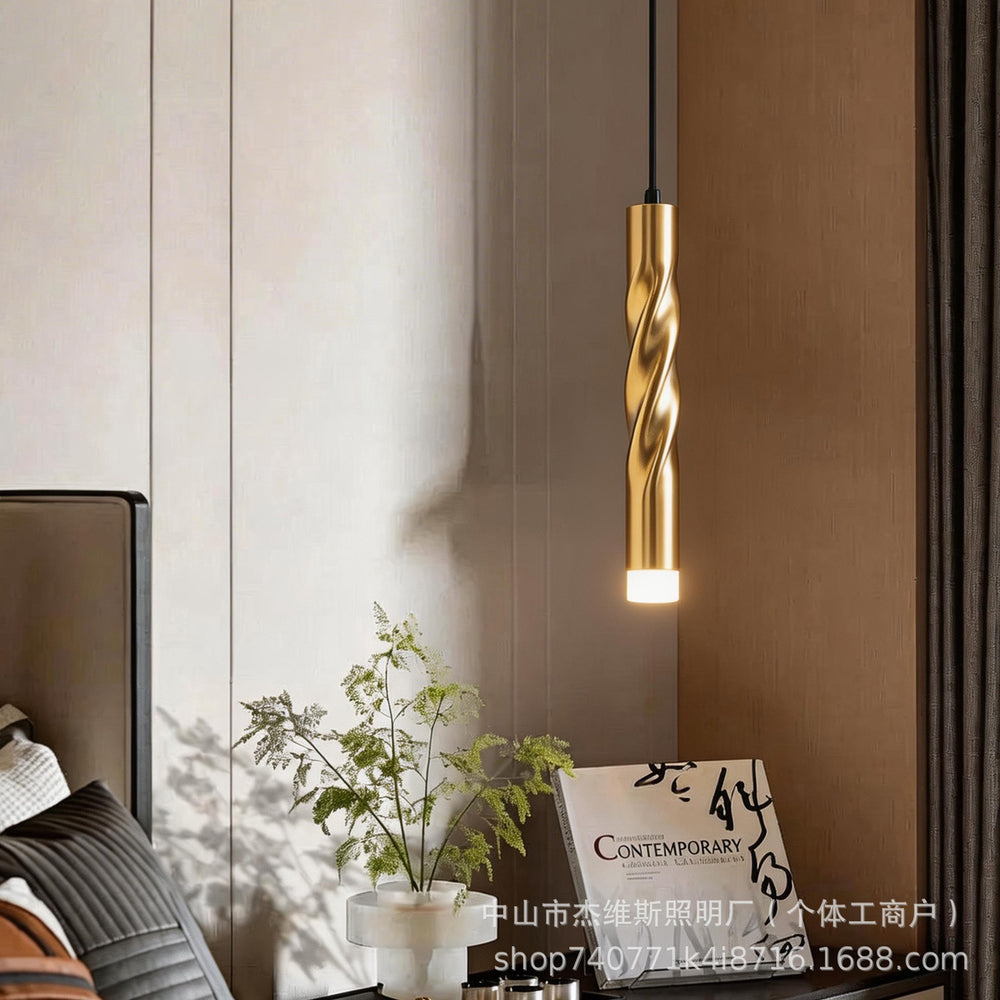 Luxury twisted gold linear pendant light - nordic minimalist single head hanging lamp for bedroom, bar, dining room, hallway, hotel